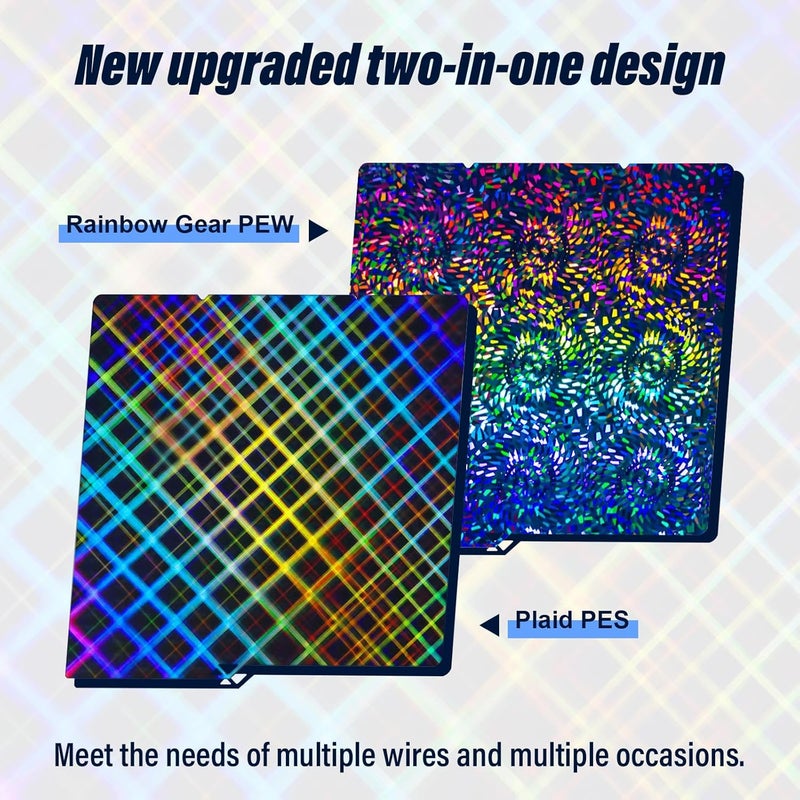 IdeaFormer-3D Smooth PEW PES Build Plate 264x276mm, Rainbow Gear+Plaid Kobra S1 Spring Steel Plate PEW PES Print Bed for Anycubic Kobra S1/Kobra S1 Combo 3D Printer Platform - Image 2